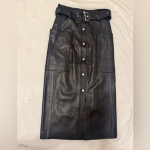 & Other Stories Black Leather Midi Skirt